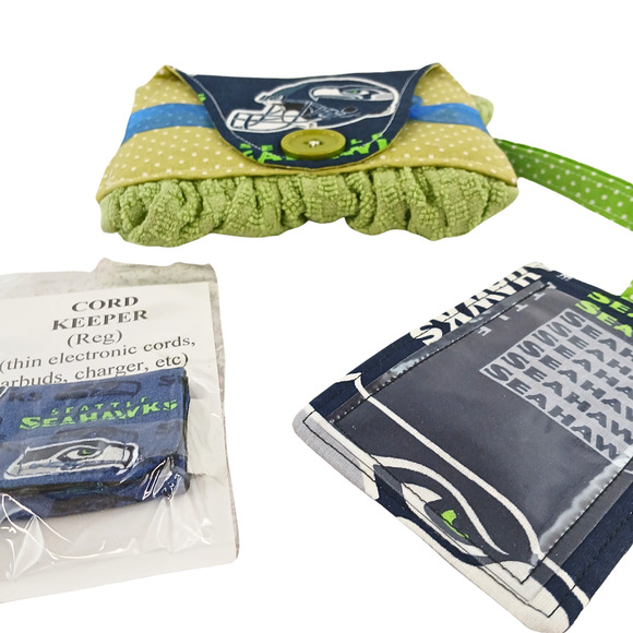Seattle Seahawks Handmade Accessory Set – Pouch, Cord Keeper, ID Tag NFL - Picture 2 of 13